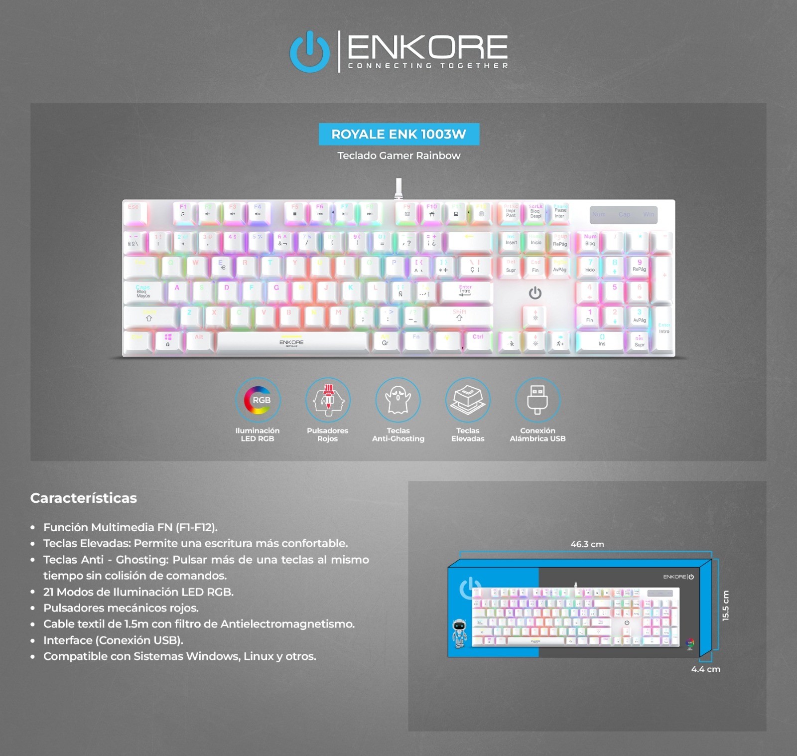 TECLADO MECÁNICO ENKORE ROYALE ENK 1003W