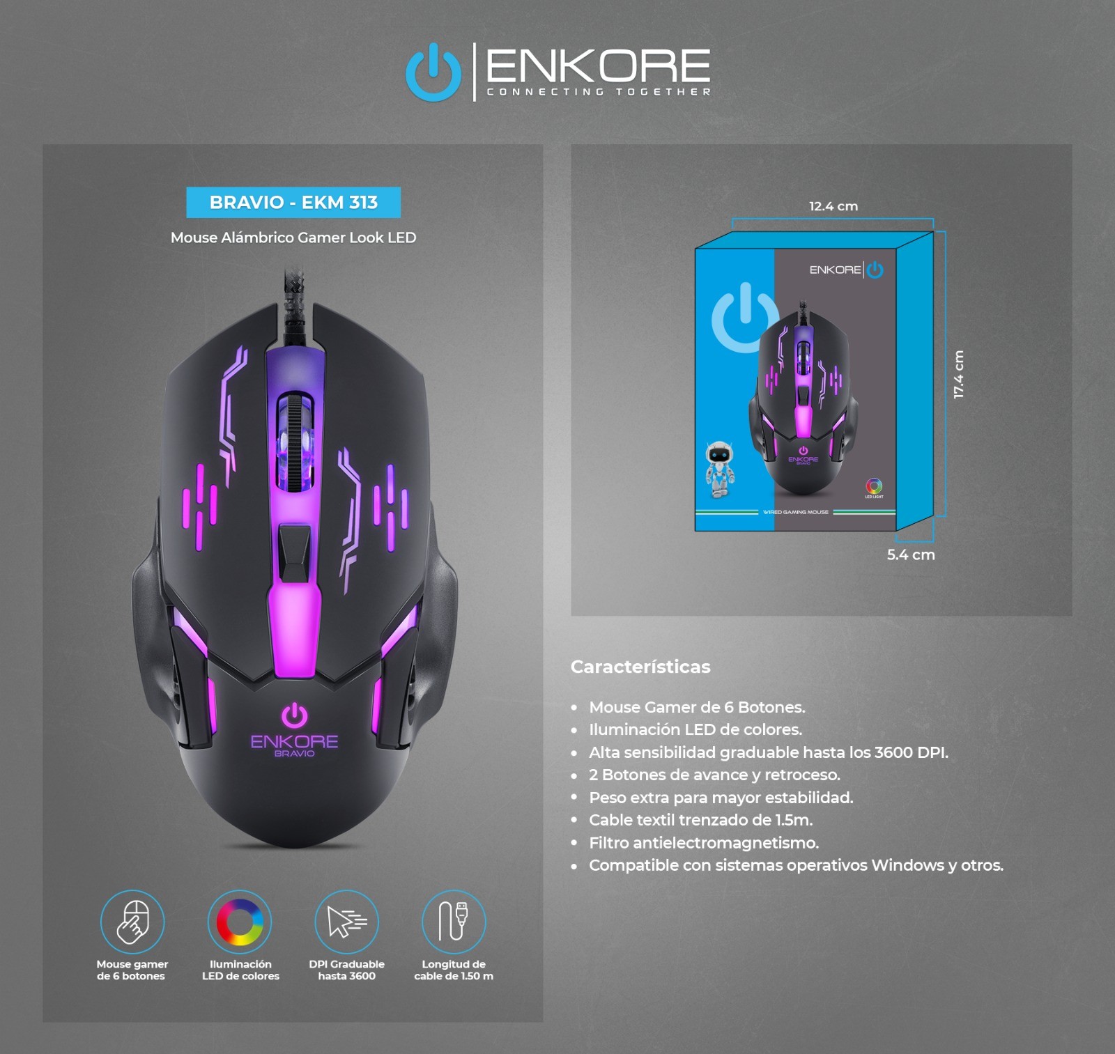 MOUSE GAMER ENKORE BRAVIO - EKM 313