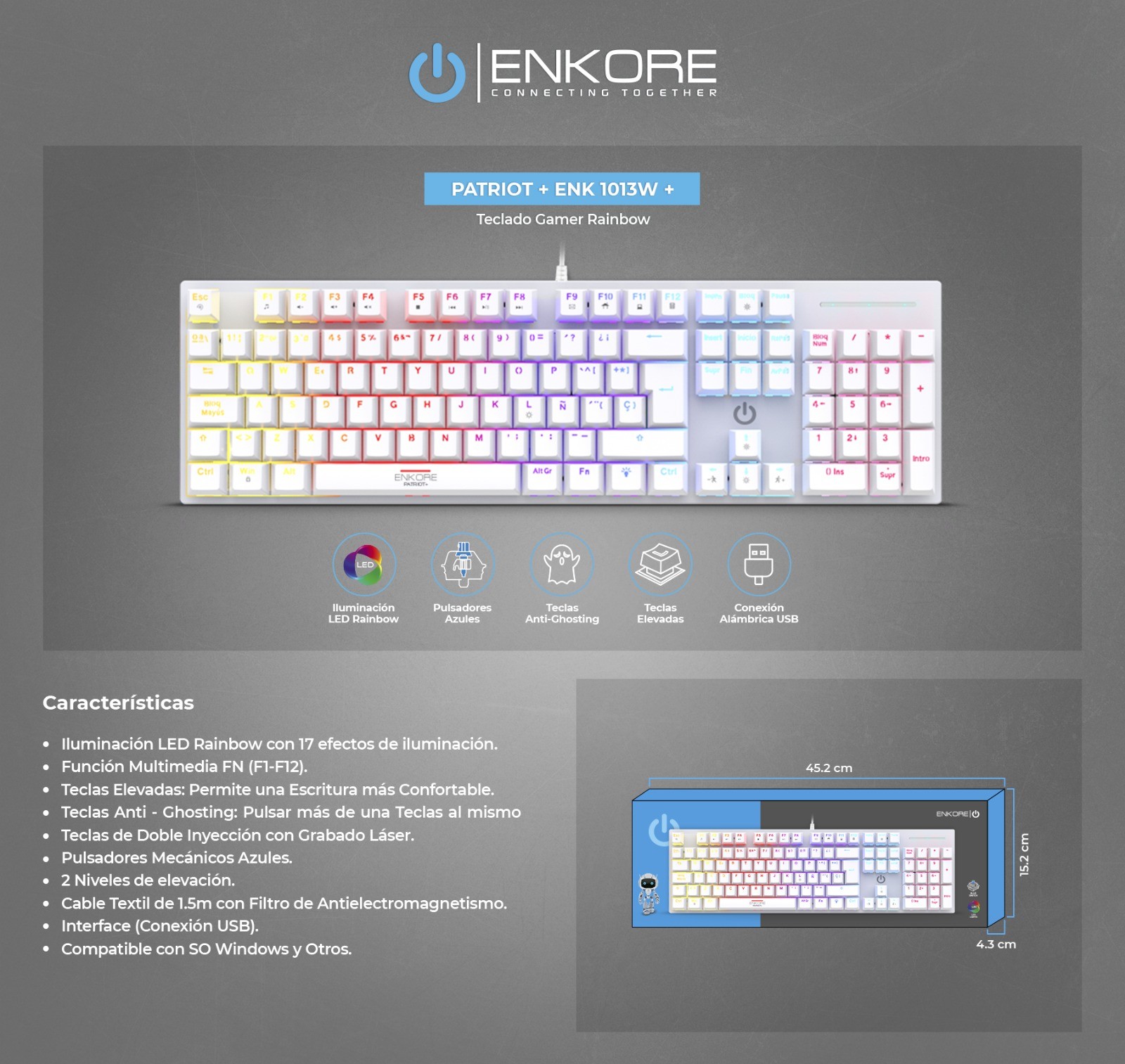 TECLADO MECÁNICO ENKORE PATRIOT+ ENK1013W +