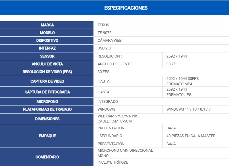 CÁMARA WEB TEROS TE-9072