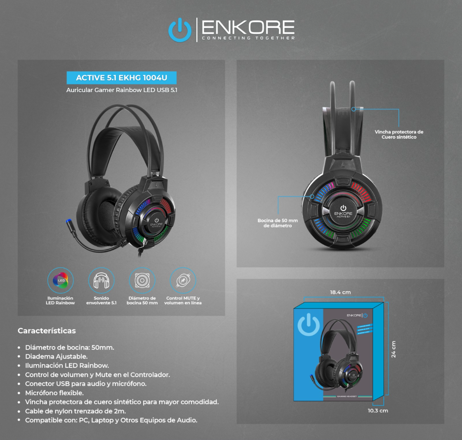 AURICULAR GAMER ACTIVE 5.1 EKHG 1004U - ENKORE