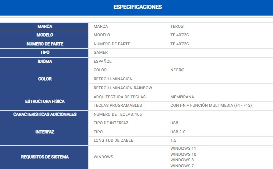 TECLADO TEROS TE-4072G