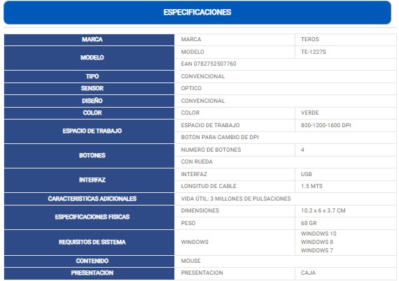 MOUSE OPTICO TEROS TE-1227S