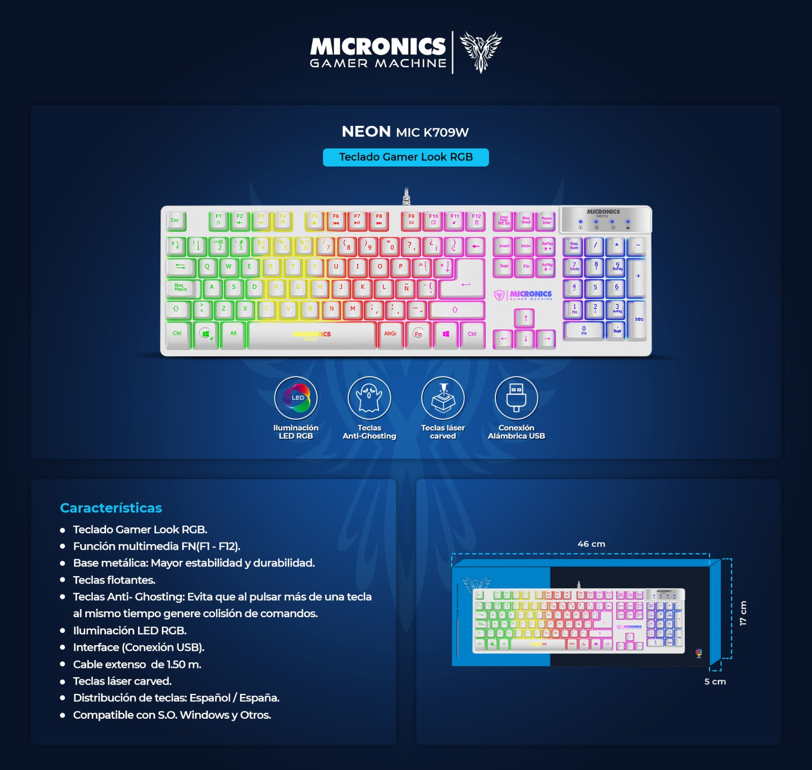 TECLADO GAMER NEON MIC K709W - MICRONICS