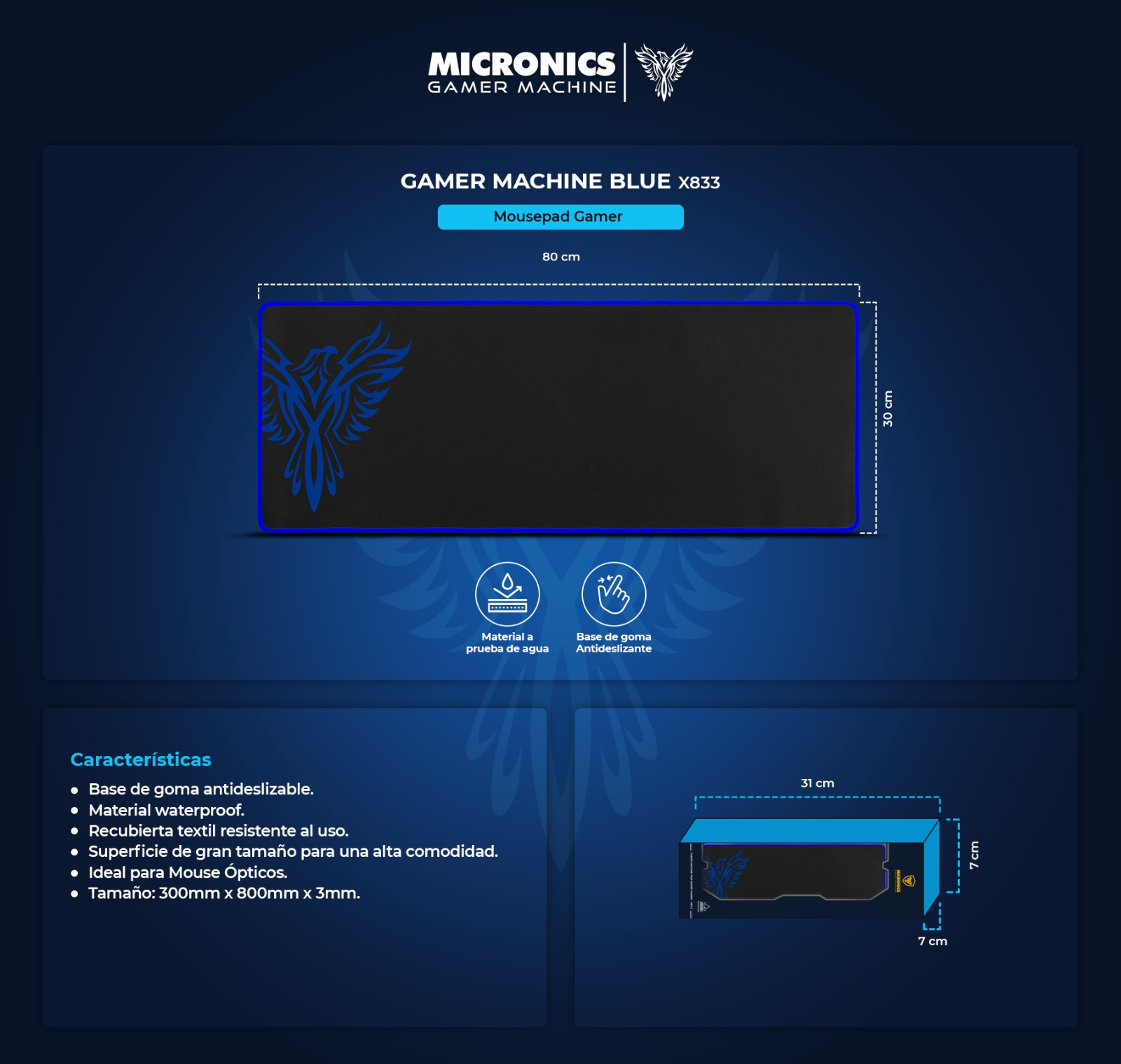 PAD MOUSE GAMER MACHINE BLUE X833 - MICRONICS